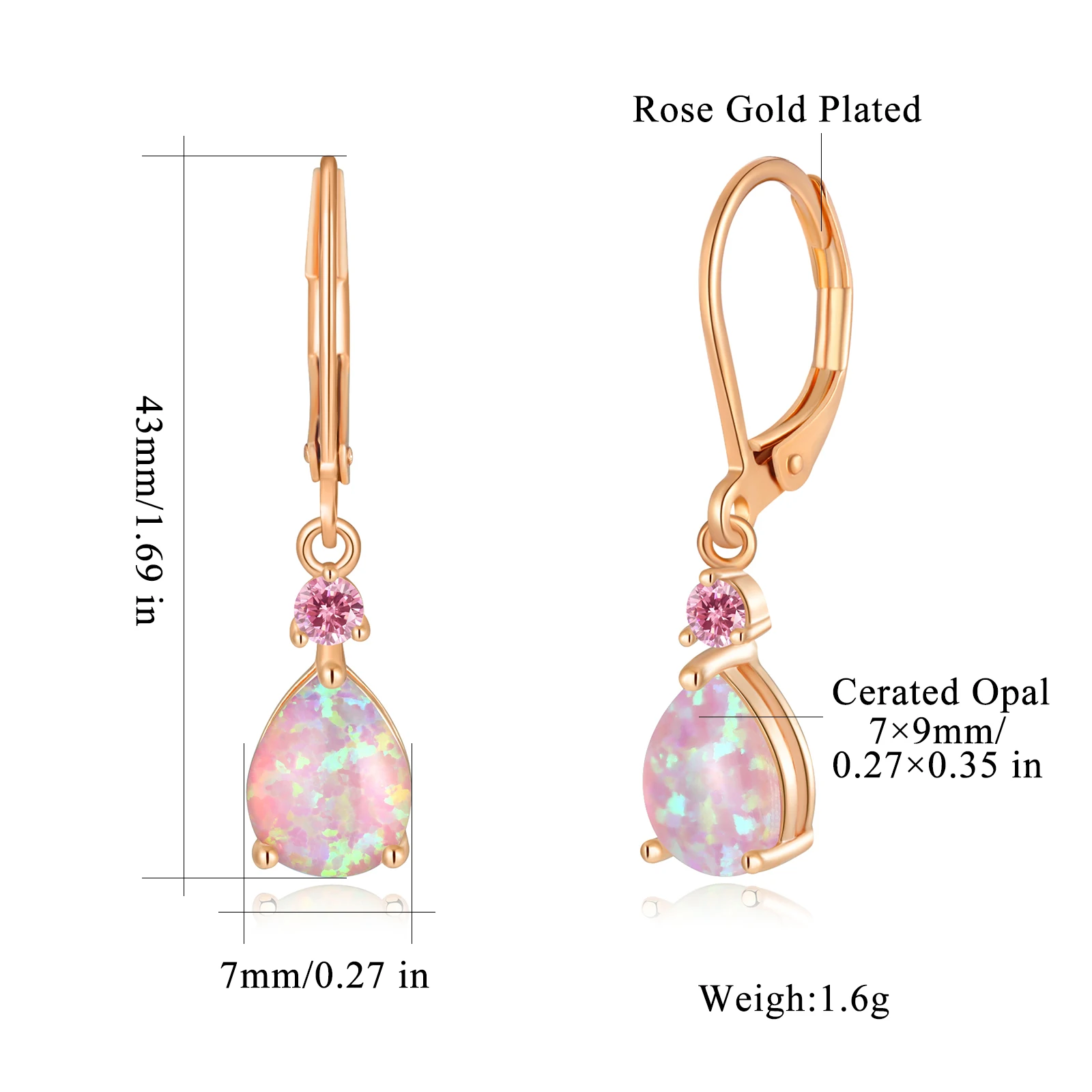 CiNily Pink & White Fire Opal Dangle Earrings with Stone Silver Plated Rose Gold Color Tear Drop Earring Bohemia Boho Jewelry