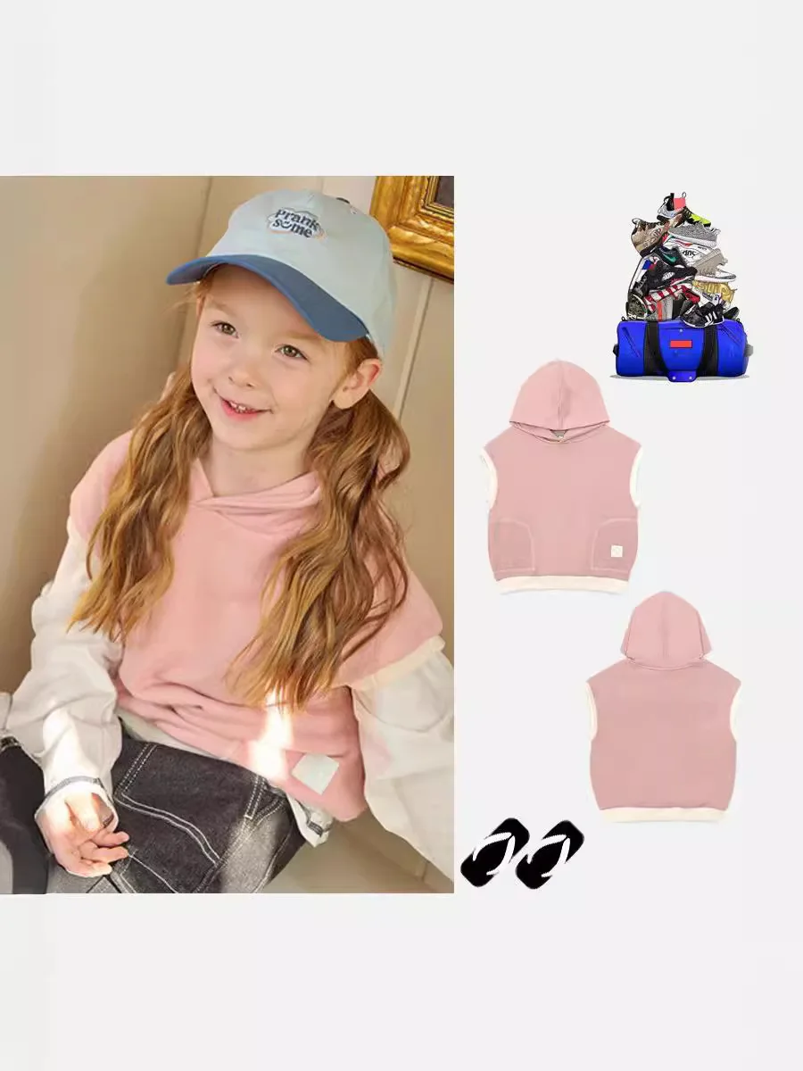 

Jenny&Dave In stock 2024 spring clothing new product children's Nordic version shirt cartoon cute pink pullover sleeveless hoodi