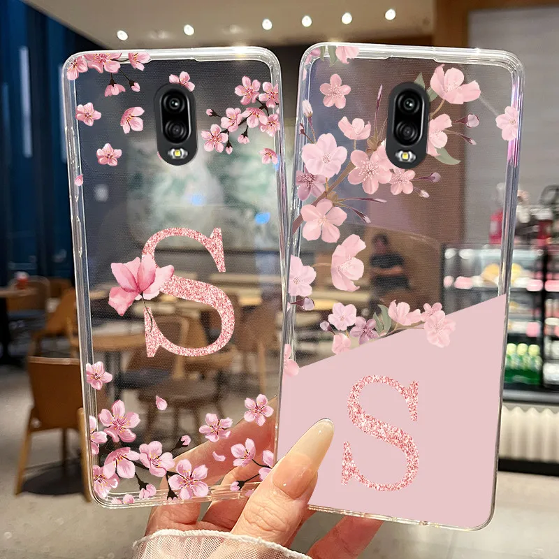 Capa de Luxo para Samsung Galaxy C8 com Estampa Floral e Letras, Capa Transparente de TPU Macio para Samsung C8 J7 Plus, Capa Protetora