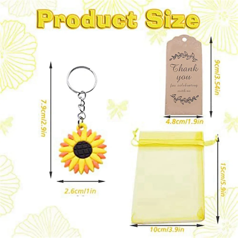 JY-60PCS Sunflower Keychain Sunflower Theme Party Favors Set