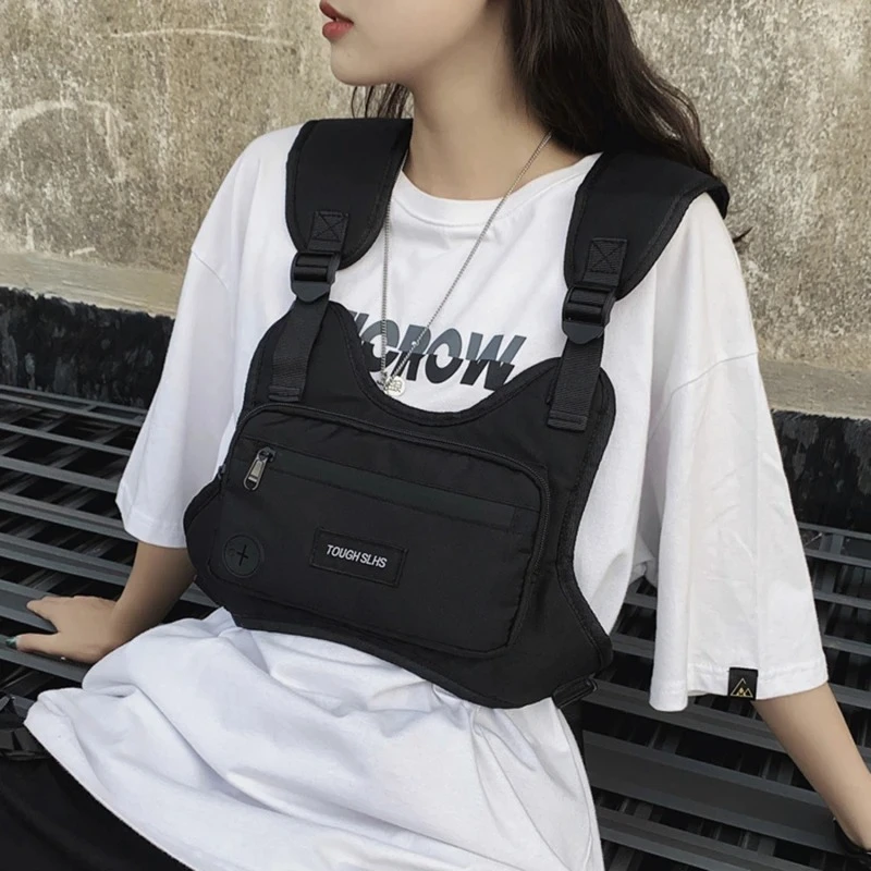 

Fashion Oxford Chest Packs Rig Bags Hip Hop Multi-pocket Tactical Vest Backpack casual sports fanny pack black bag men women