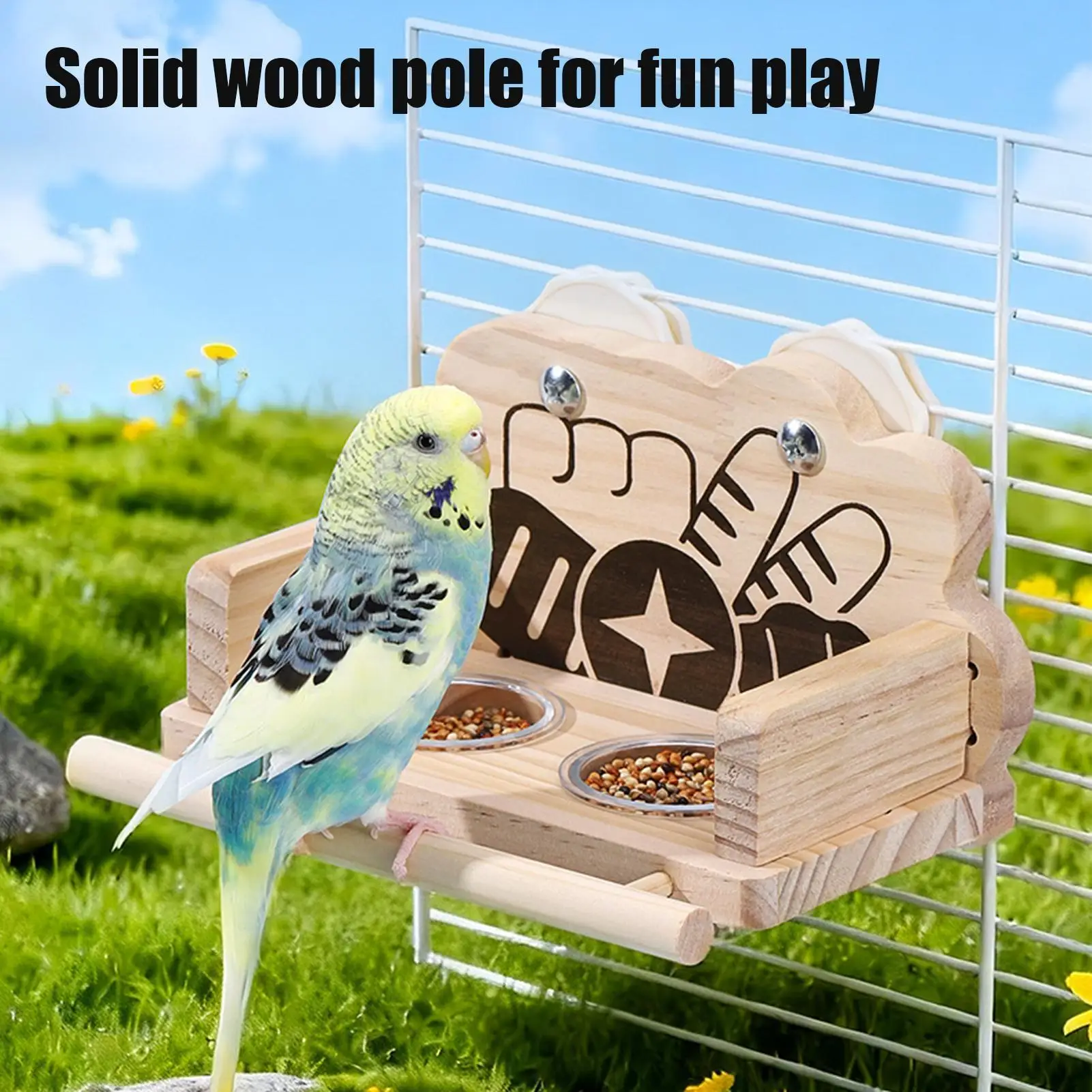 

Миски для птиц, прозрачные двойные посуда для воды, брызгозащищенный дизайн, деревянная кормушка для птиц для клетки для кореллы, попугая, голубя