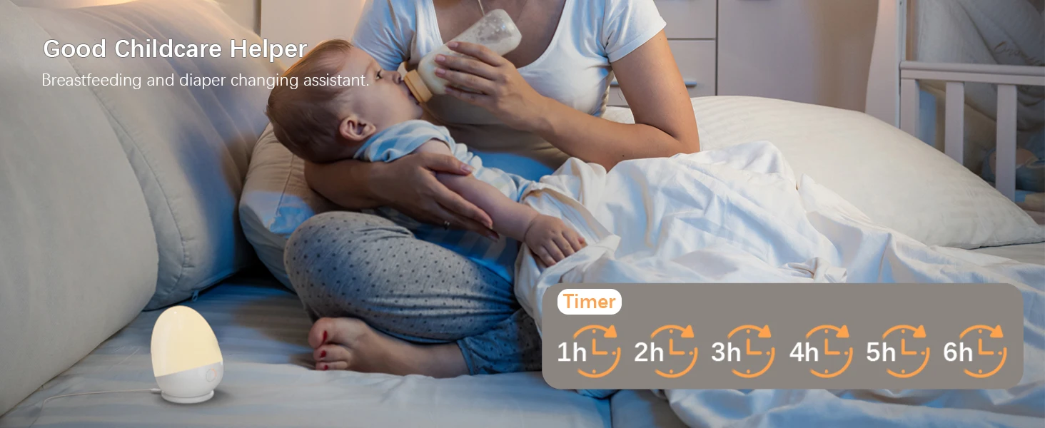 Touch Night Light for Baby Nursery Rechargeable Portable Kids Egg Nightlight Lamp with Feeding Timer for Todder Room Temperature