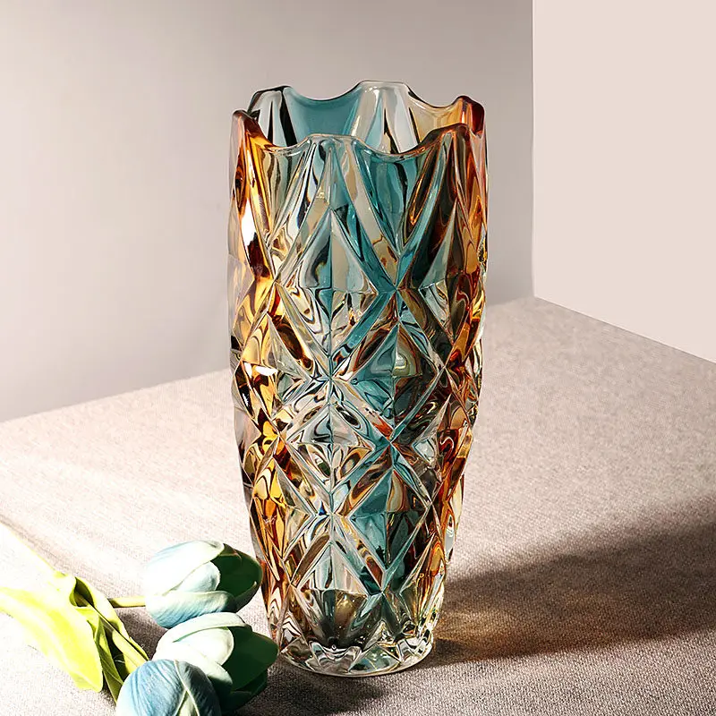 Glass Vases Irregular Wave Lace Shape Luxury Retro Vases Living Room Exquisite Artistic Sense Floral Bedroom Home Decoration