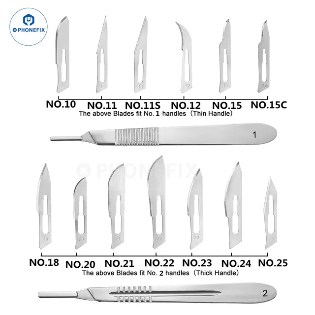 11 #   15 #   18 #   23 #   25 #   Ostrza chirurgiczne ze stali węglowej Sterylne ostrza do noża skalpelowego Telefon Płyta główna PCB SMD Zestaw noża chirurgicznego do naprawy