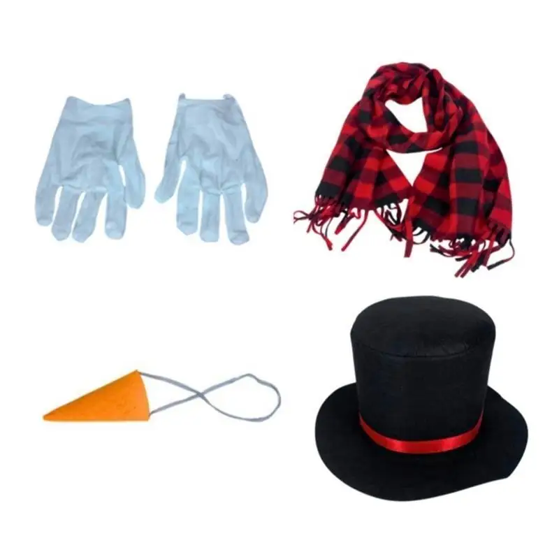 39BB 4 Pcs 크리스마스 겨울 서리가 ​​내린 의상 키트 눈사람 의상 모자 스카프와 함께 설정 눈사람 의상 액세서리