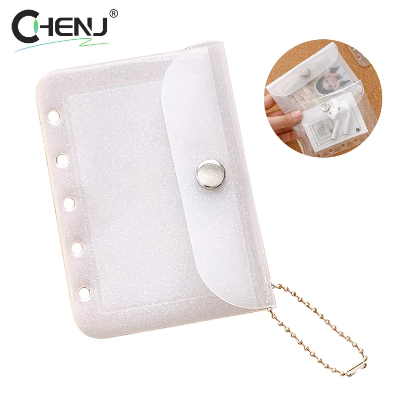 M5 A8 Five Holes Loose Leaf Card Holder Case PVC Transparent Glitter Storage Bag Note Book Inner Bag Card Cover Sleece