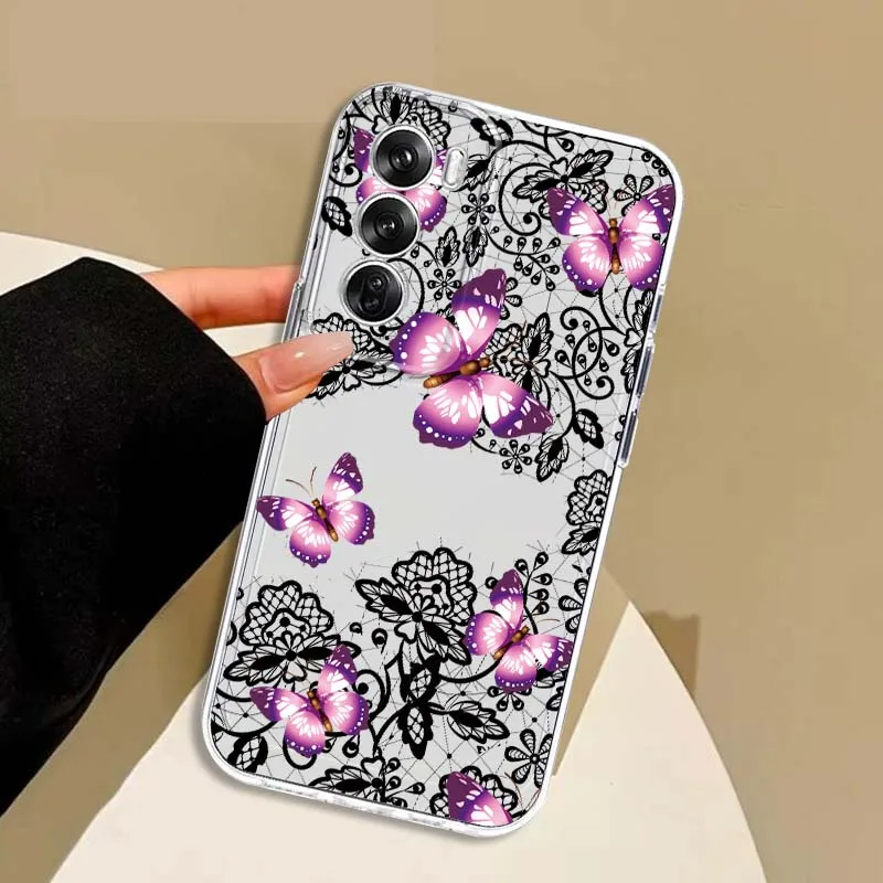Butterfly Print Design For OPPO A11 A16 A55 A56 A57 A72 A52 A73 A74 A54 A76 A78 Find X5 X6 X7 Ultra Pro 5G Transparent Case