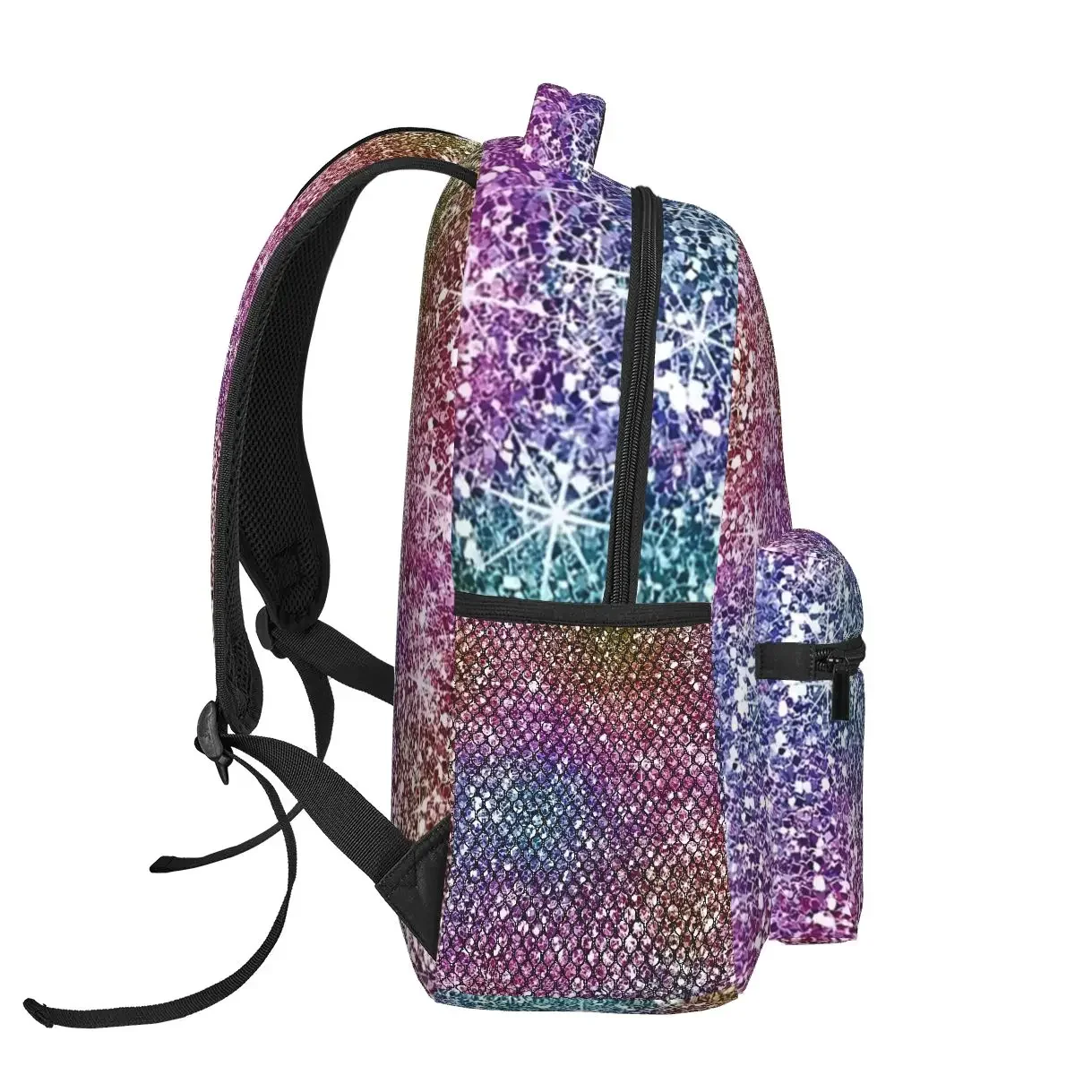 Mochila con textura de purpurina arcoíris para niños y niñas, morral escolar de dibujos animados para ordenador portátil, bolso de hombro de gran capacidad