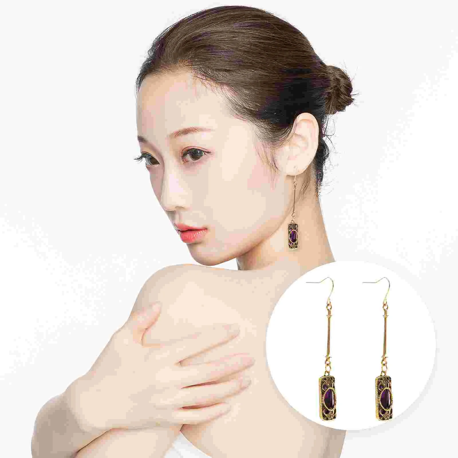 

Locket Gemstone Drop Earrings for Female Women Crystal Dangle Decoration Teen Girls Alloy Women's