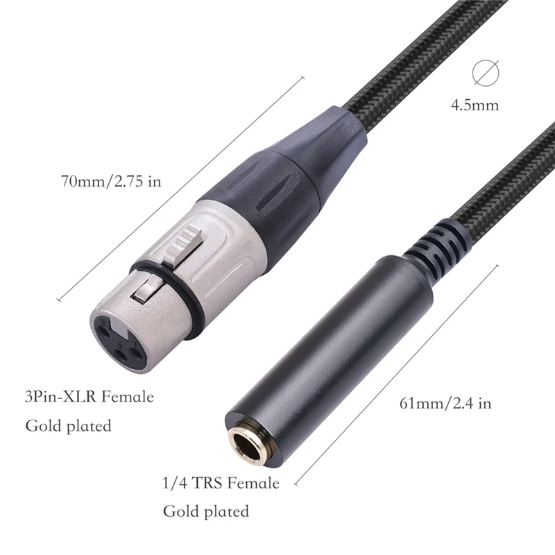 XLR to 1/4 Cable,Balanced XLR Female to 1/4 inch Female Stereo Audio Adapter,3 Pin Female XLR to 1/4Inch Connector CableJAS