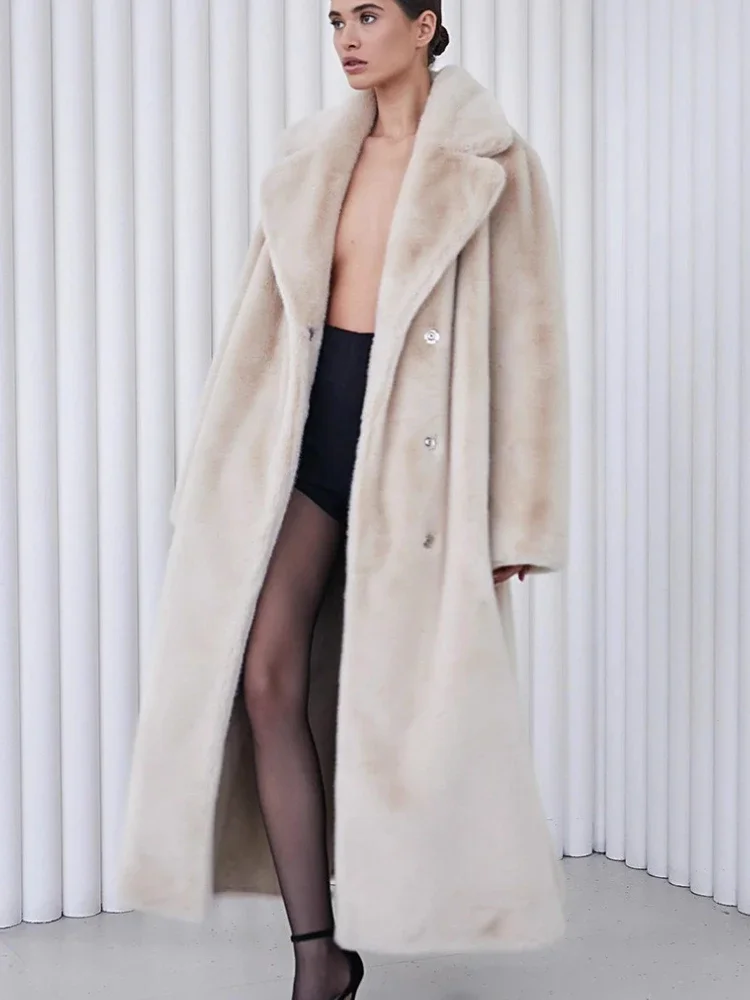 Female Winter Fur Overcoat Lapel Loose Warm Long Sleeve Luxury Streetwear Ladies Faux Fur Outwear 2025 New Long Plush Coat