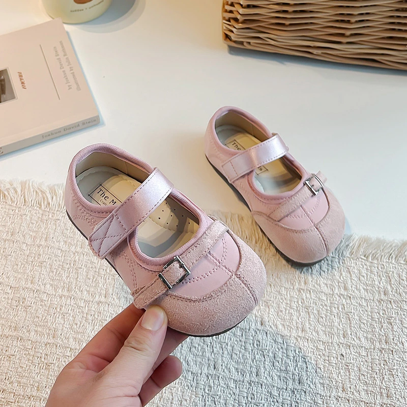 Girls Vintage Suede Mary Jane Shoes, Toddler Girls T-Strap Flat Dress Shoes, Soft Sole Princess Shoes, Pink White / Olive Green