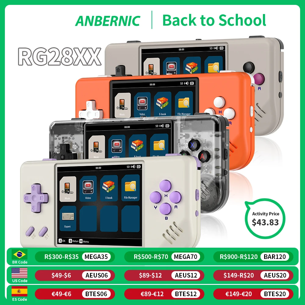 

ANBERNIC RG28XX Handheld Game Console Linux Retro Video Players 64GB Built-in 5000+ Games Support Controller H-D-M-I Output TV