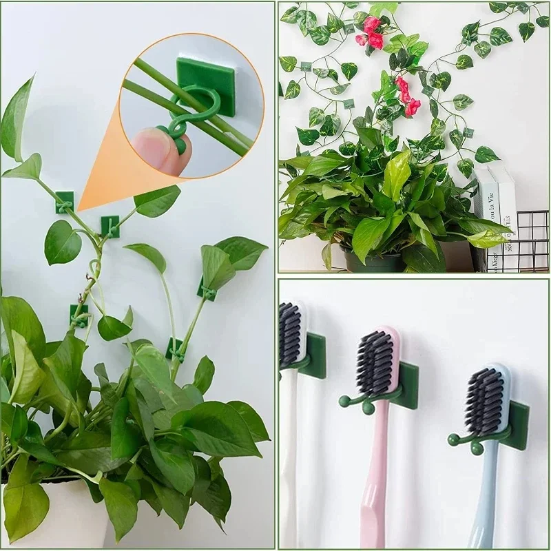 20-40Pcs Plant Climbing Wall Fixture Clips Rattan Vine Fixer Self-Adhesive Hook Invisible Garden Binding Clip Wall StickyClip