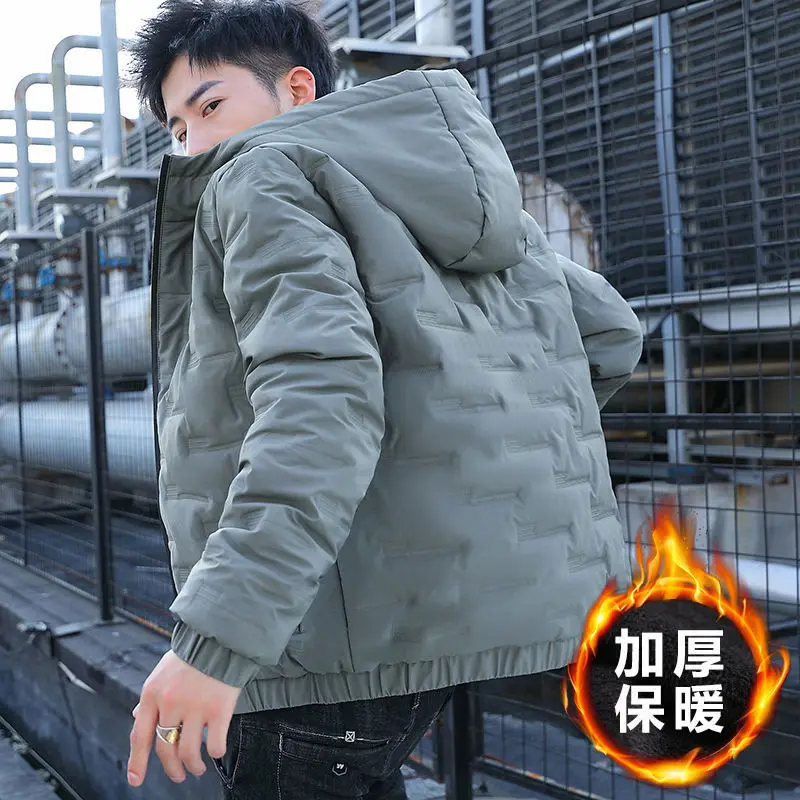 2023 Korean Men\'s Cotton Jacket Fall and Winter Jacket Handsome New Thickened Down Cotton Jacket Hooded Cotton Jacket