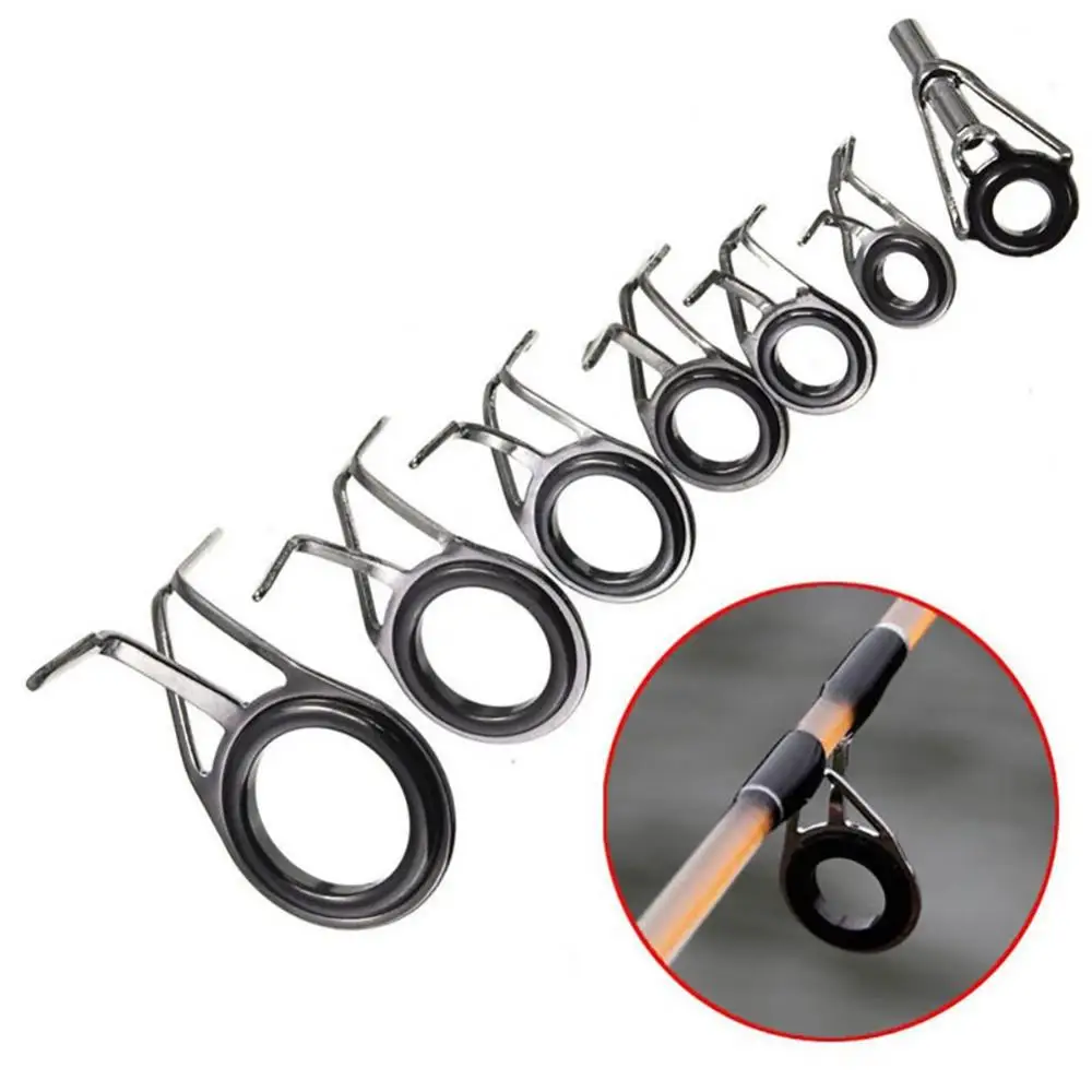 

7Pcs 0.5*1.8cm Stainless Steel Fishing Rod Guide Mixed Size Fishing Rod Guides Tip Eye Line Rings Building Repair Kit Fishing