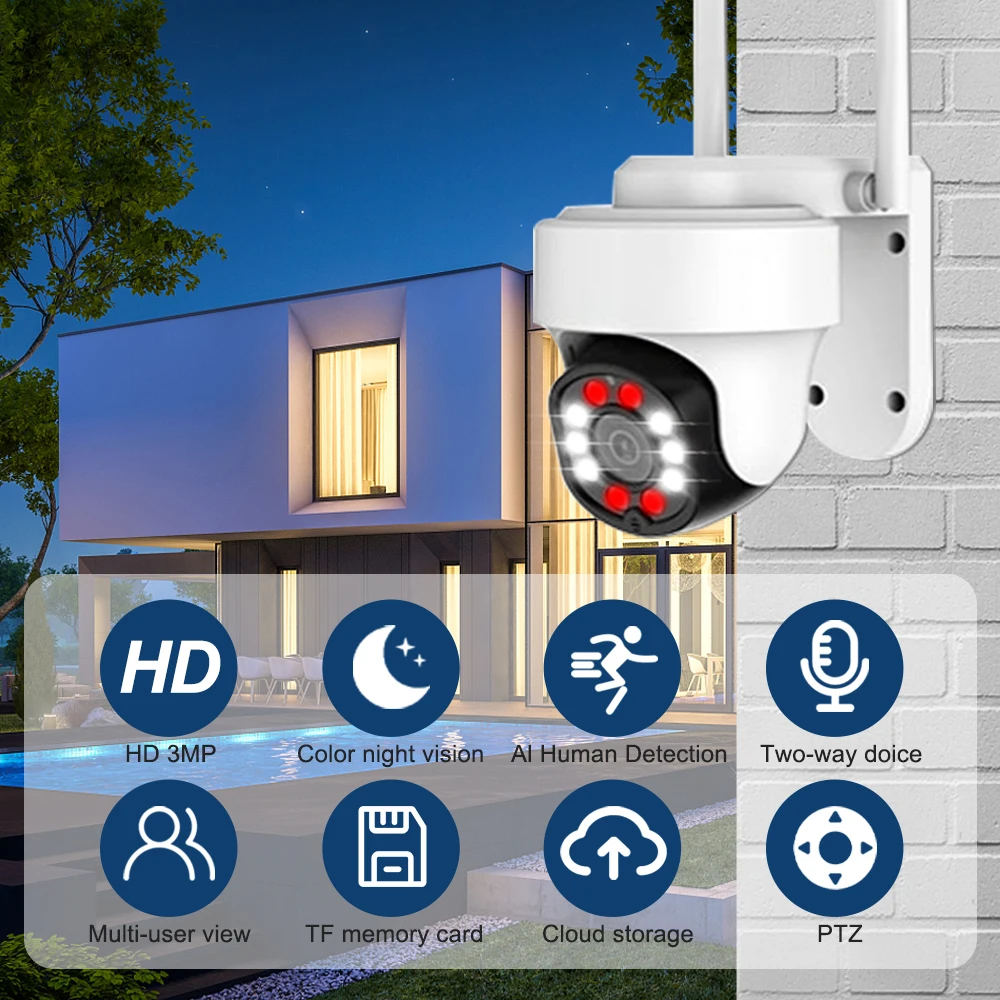 ZHXNSD  5MP Wireless Outdoor Wifi Camera Digital Zoom PTZ IP Home Security Camera CCTV Full Colar IP66 Waterproof Two Way Audio