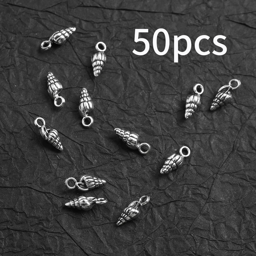 50 Mini Conch-Shaped DIY Handmade Pendants, with Spiral Texture That Replicates the Feel of Ocean Shells, Come with a Hanging Loop for Easy Attachment, Can Be Used to Make Bracelets, Necklaces, Key Pendants, and Seaside-Style Accessories Suitable for Summer Ocean-Themed Crafts