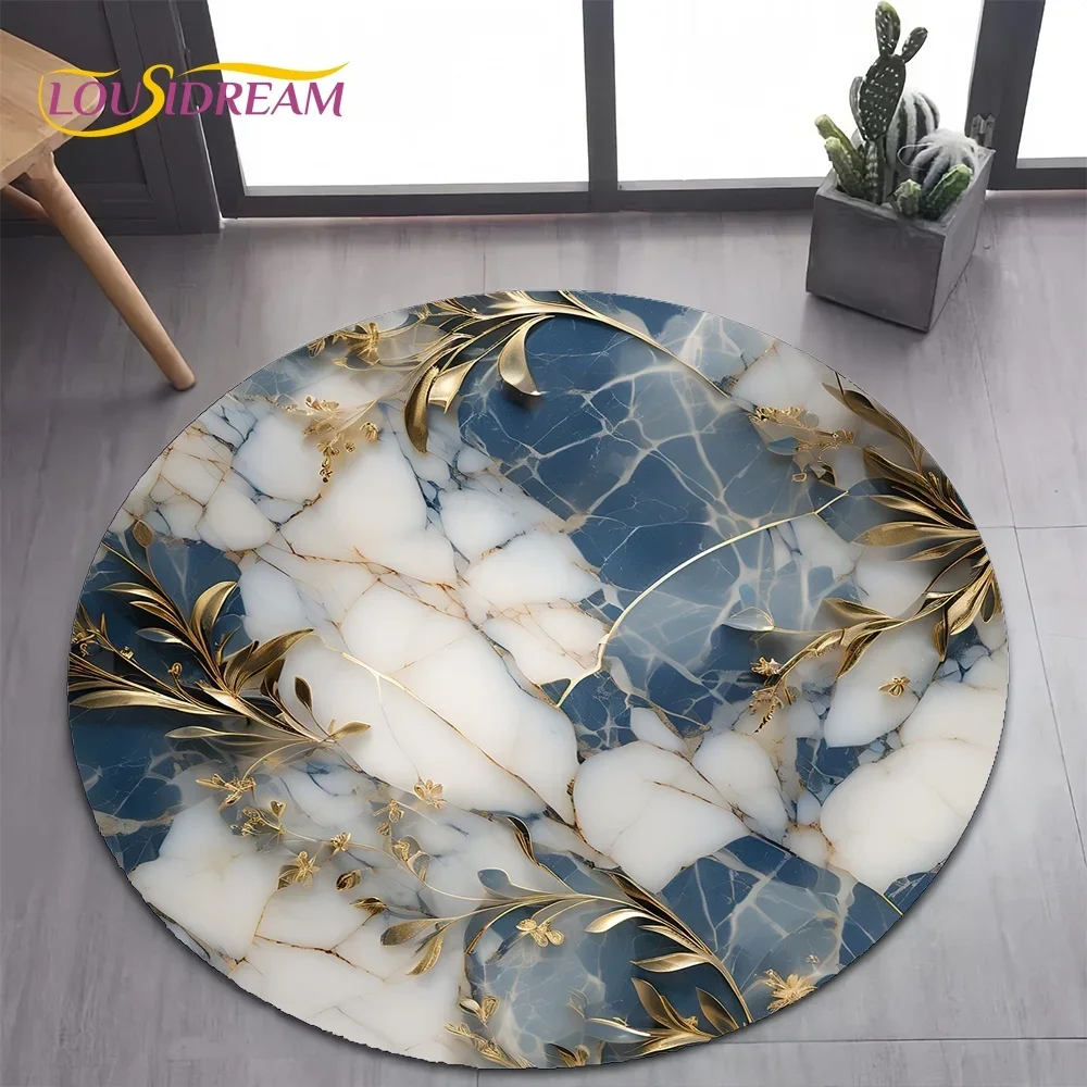 2025 New Style  Luxurious Marble Colour White Gold Round Carpet Rug for Bedroom Living Room Decoration,pet Decor Floor Mat