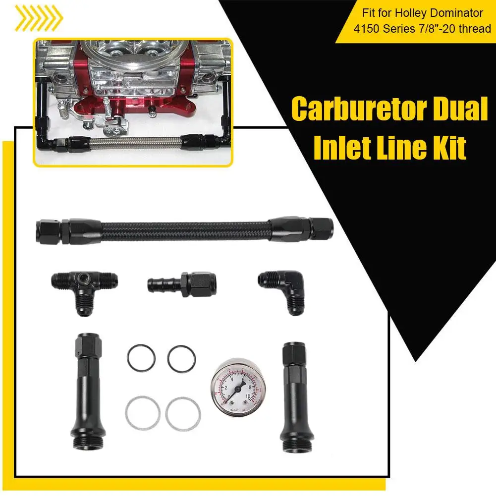 

Carburetor Dual Inlet Line Kit 6AN Braided Dual Feed Carb Fuel Line Double Pump for Holley Dominator 4150 Series 7/8"-20 th A6G3