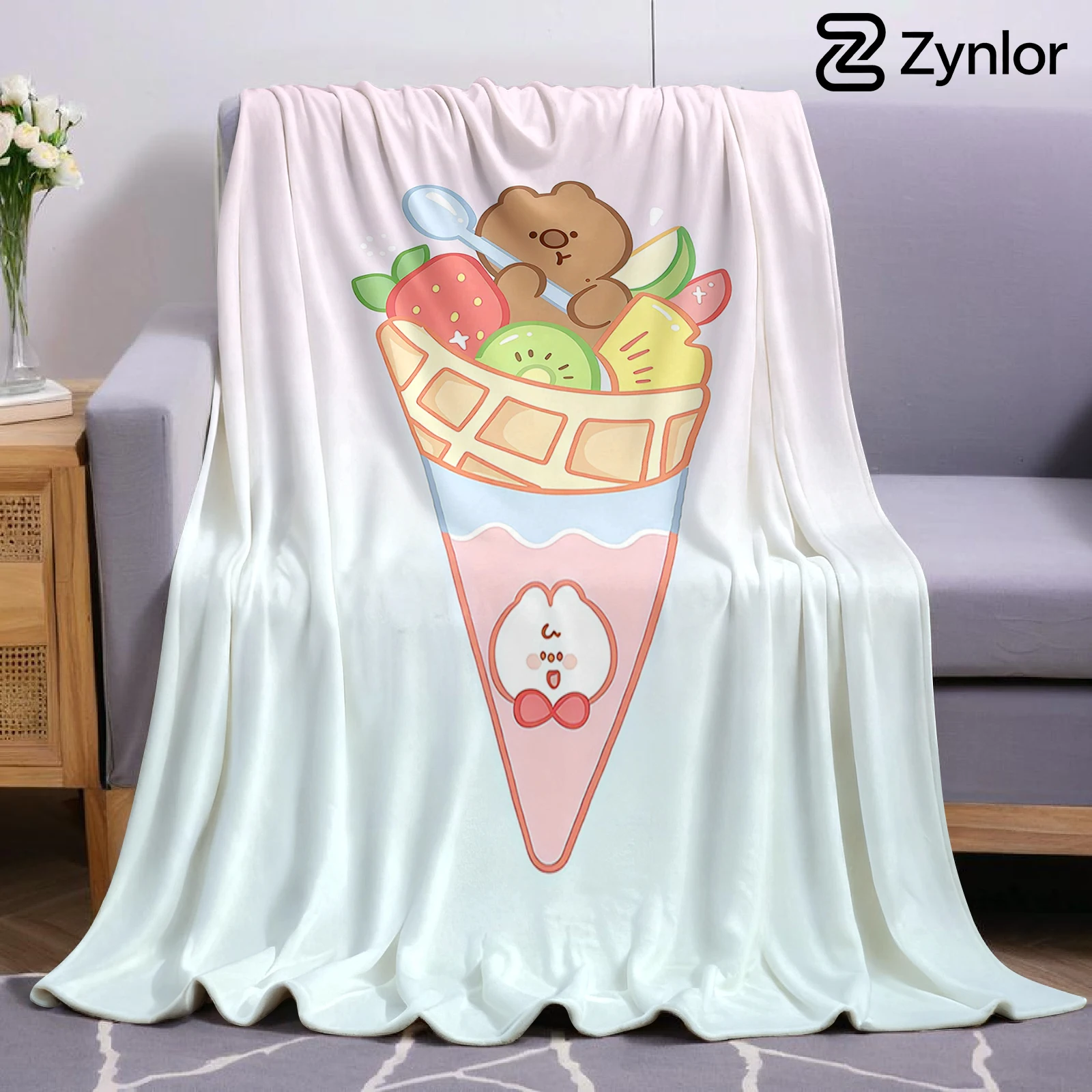Bear Ice Cream Christmas Fleece Throw Blanket Soft Warm Cozy Xmas Home Decor for Bed Sofa Couch Holiday Present