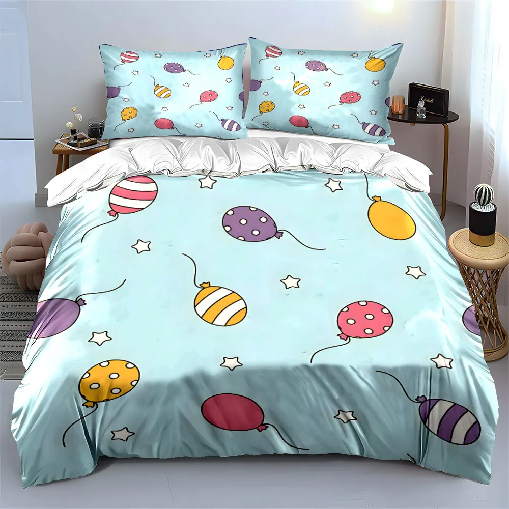 Colorful Balloons and Stars Pattern Print Bedding Set 1 Duvet Cover 2 Pillowcases for Adult and Children Luxury Gift Full Size