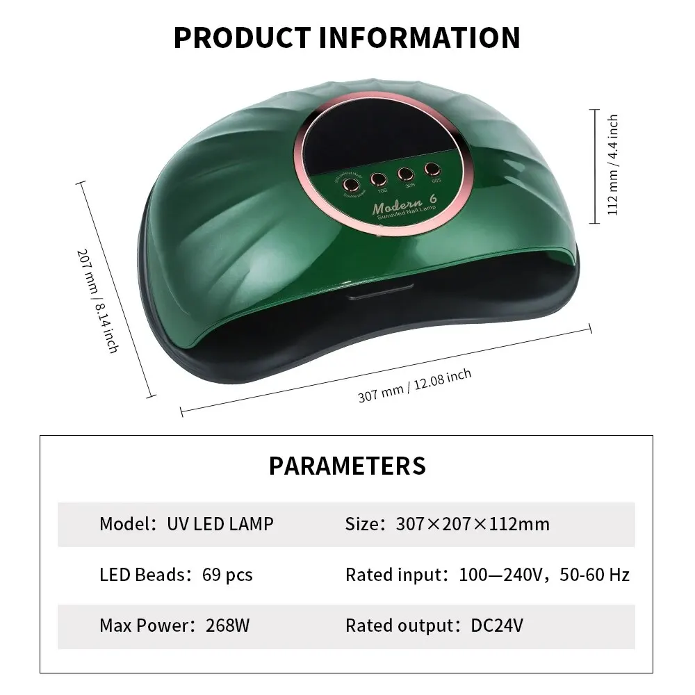 Lámpara secadora de uñas LED UV profesional 69LEDS para secar todo el esmalte de uñas en Gel lámpara de uñas con Sensor infrarrojo para herramienta de salón de manicura