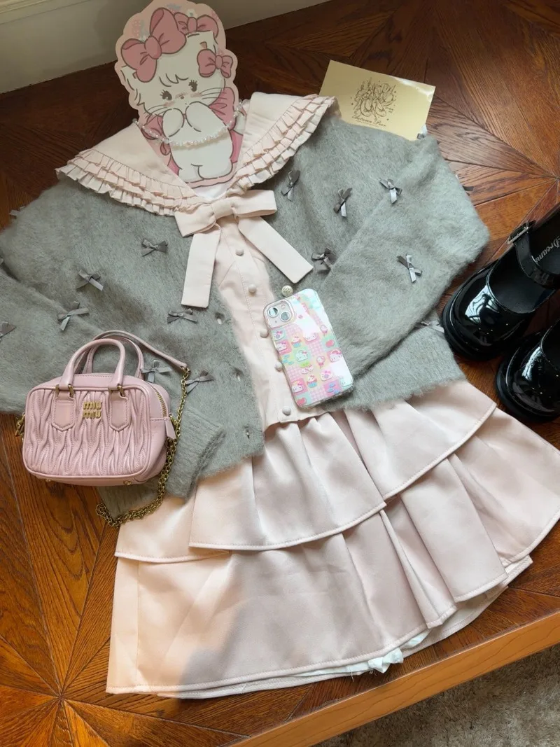 Preppy Lolita สไตล์เอดดัลไวส์เชื้อราต้นไม้ Y2k Chemises Peter Pan COLLAR หวาน Ruffles Camisas เสื้อผู้หญิงญี่ปุ่นพัฟแขนโบว์