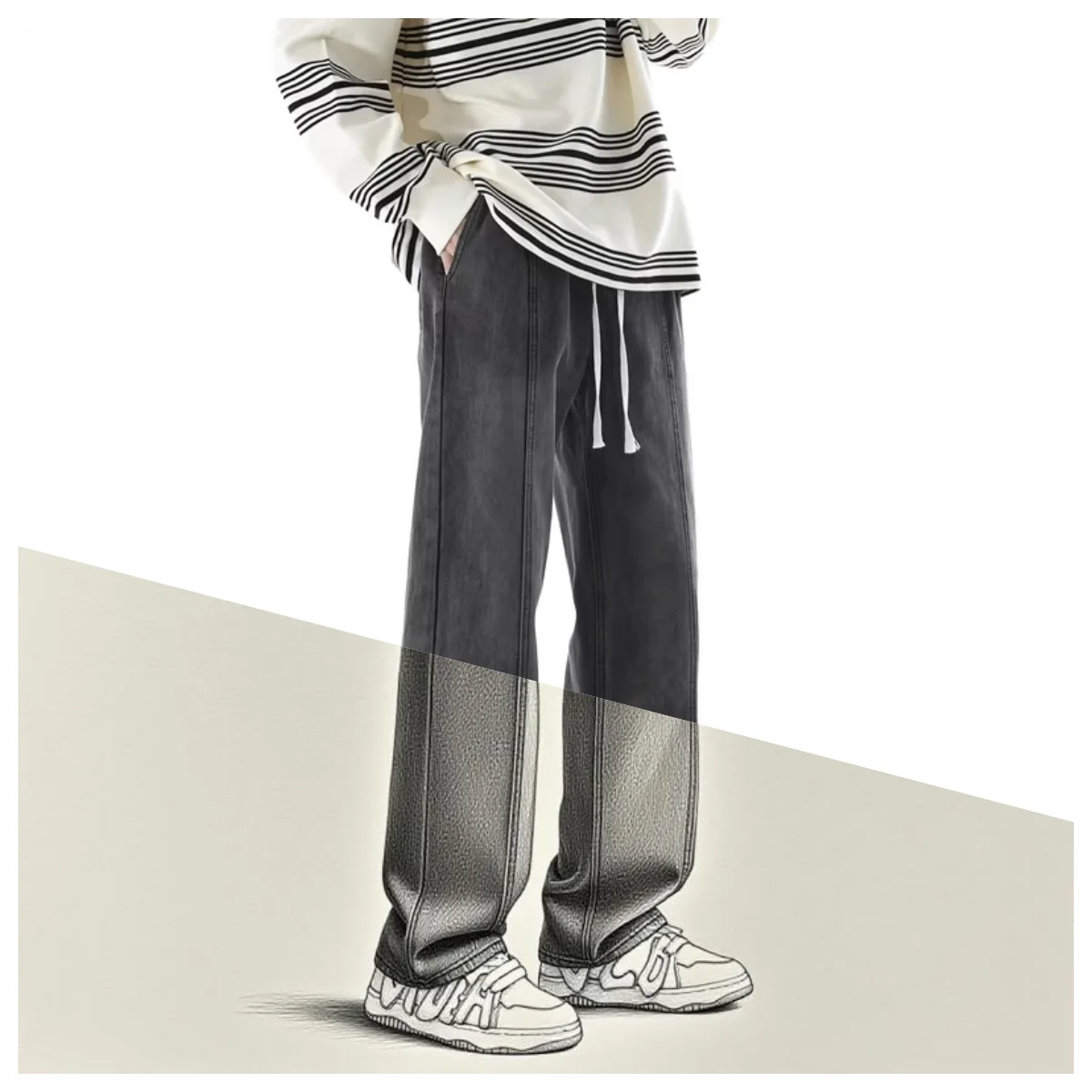 

2025 New Streetwear Loose Jeans Men Korean Style Fashion Loose Casual Straight Wide Leg Elastic Waist High Street denim Pants