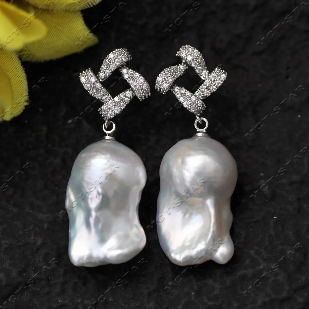 

Z14278 23 мм геометрические квадратные серьги с цирконием белого цвета в стиле барокко Reborn Keshi Pearl висячие серьги