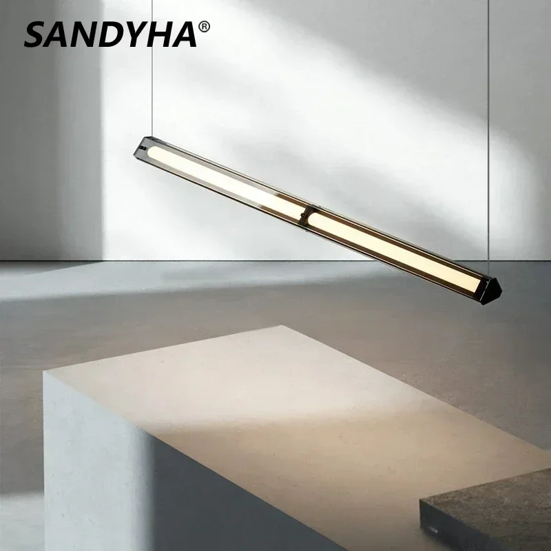 

SANDYHA Modern Simplicity Pendant Light Long Strip Hanging Chandelier Living Room Bedroom Decoration Study Dining Table Lighting