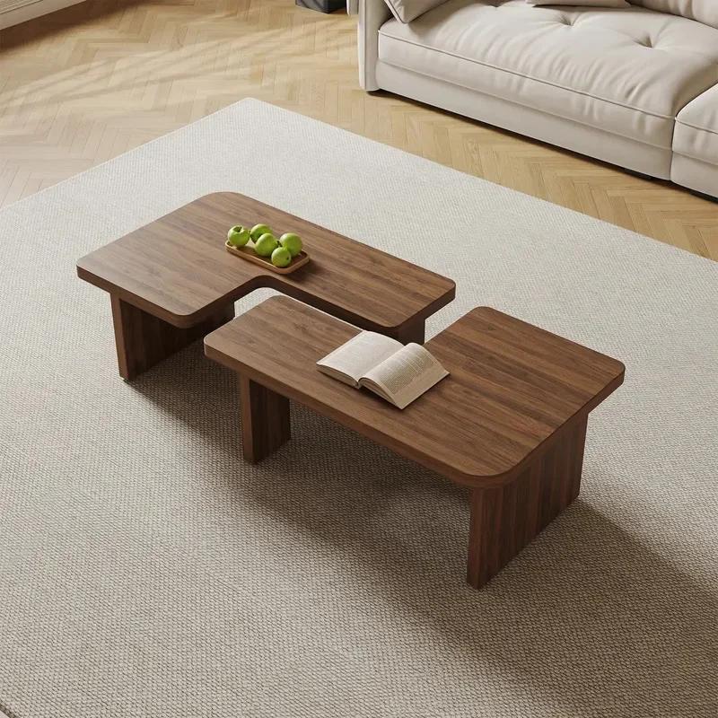 for Factory Hot Selling Customizable Square Wooden Split Coffee Table Set with 2 Dining Tables