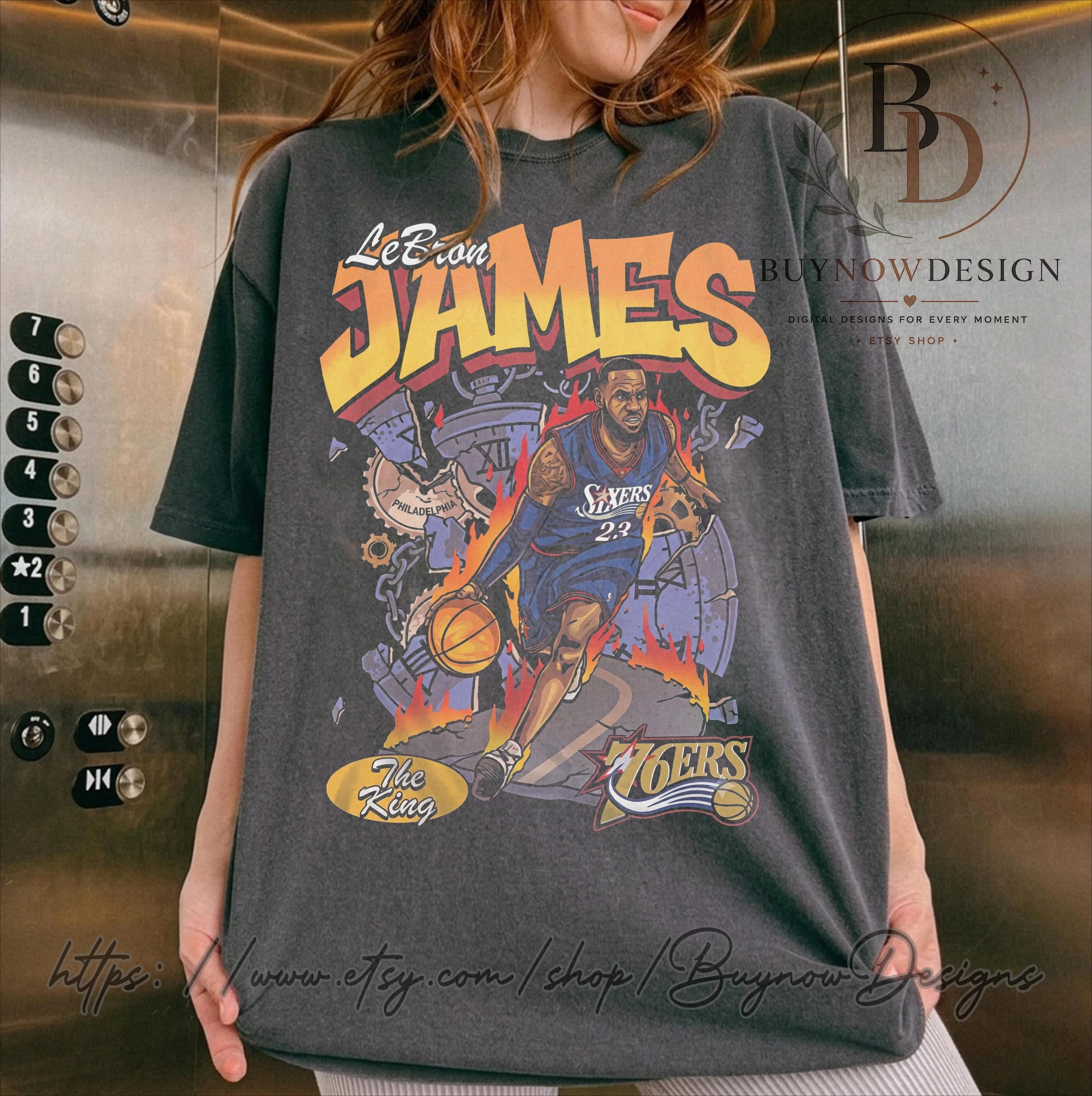 LeBron James Philadelphia 76ers T-Shirt, Vintage Graphic Bootleg Rap Tee, Basketball-Fan-Geschenk, Retro The King 76ers T-Shirt – Detail 3
