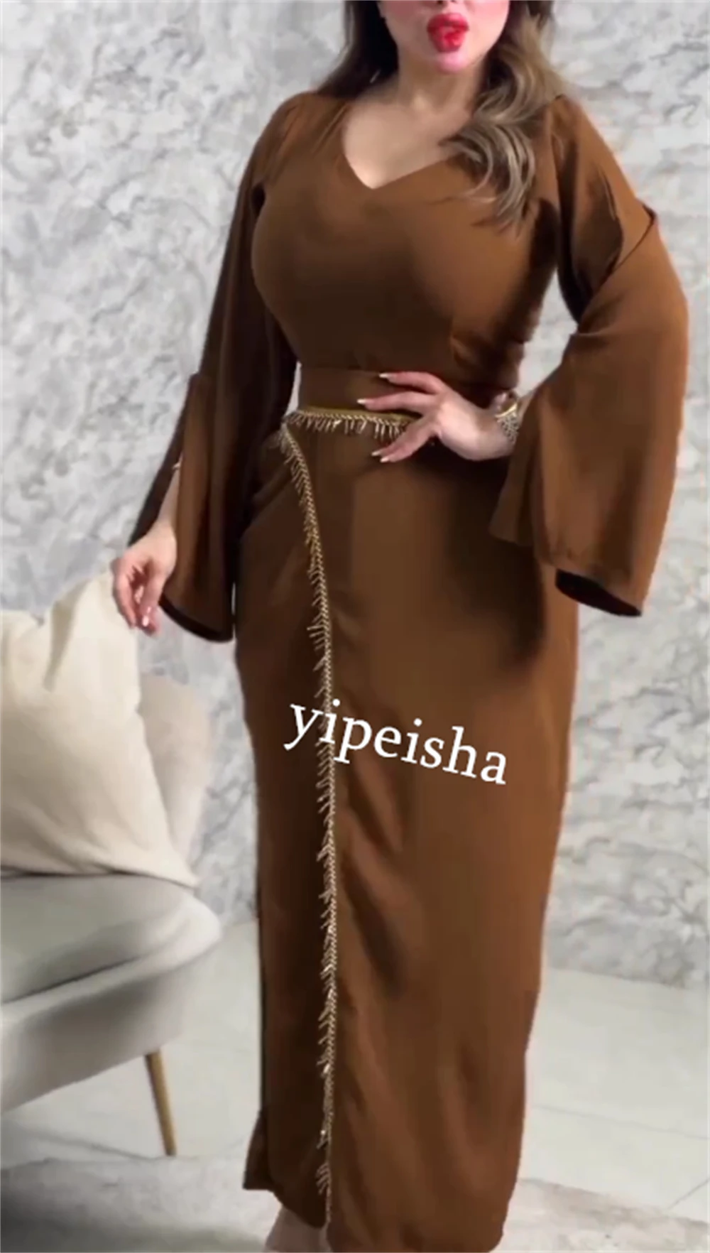 Personalizado jiayigong jérsei plissado noite a linha com decote em v vestido de ocasião sob medida vestidos midi arábia saudita