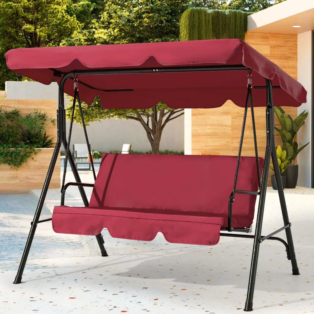 

2 Seat Patio Swing, Outdoor Swing with Removable Cushions, Adjustable Canopy for Backyard, Porch, Garden,Fabric Seat,