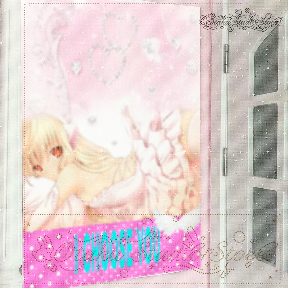 てらてら Blonde Hair Chii Diamond Heart Sparkle Pink Anime Vertical Tapestry Y2K Sweet Door Wall Hanging