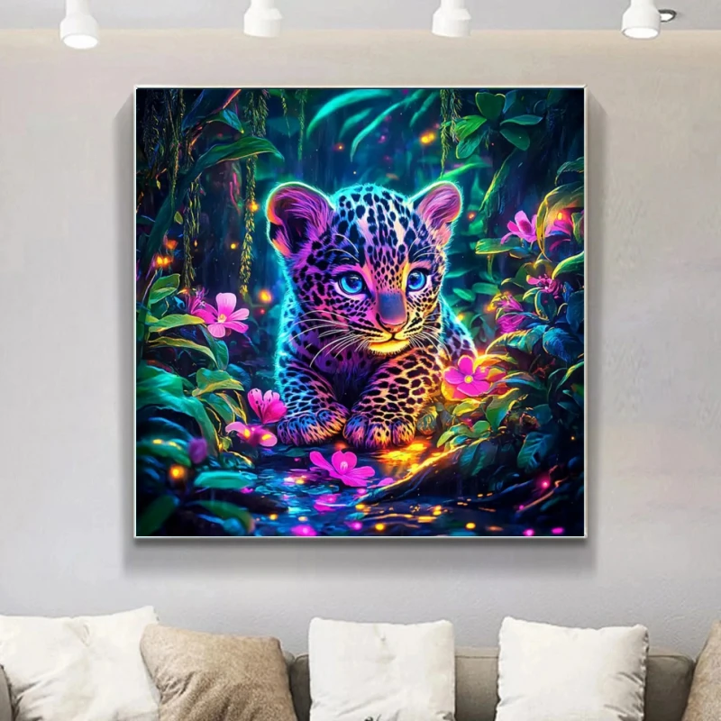 5D-Diamant-Mosaik, niedliches Leoparden-Tierbild mit Strasssteinen, DIY mag volles rundes Diamant-Malerei-Set, Cartoon, handgefertigt, Hobby