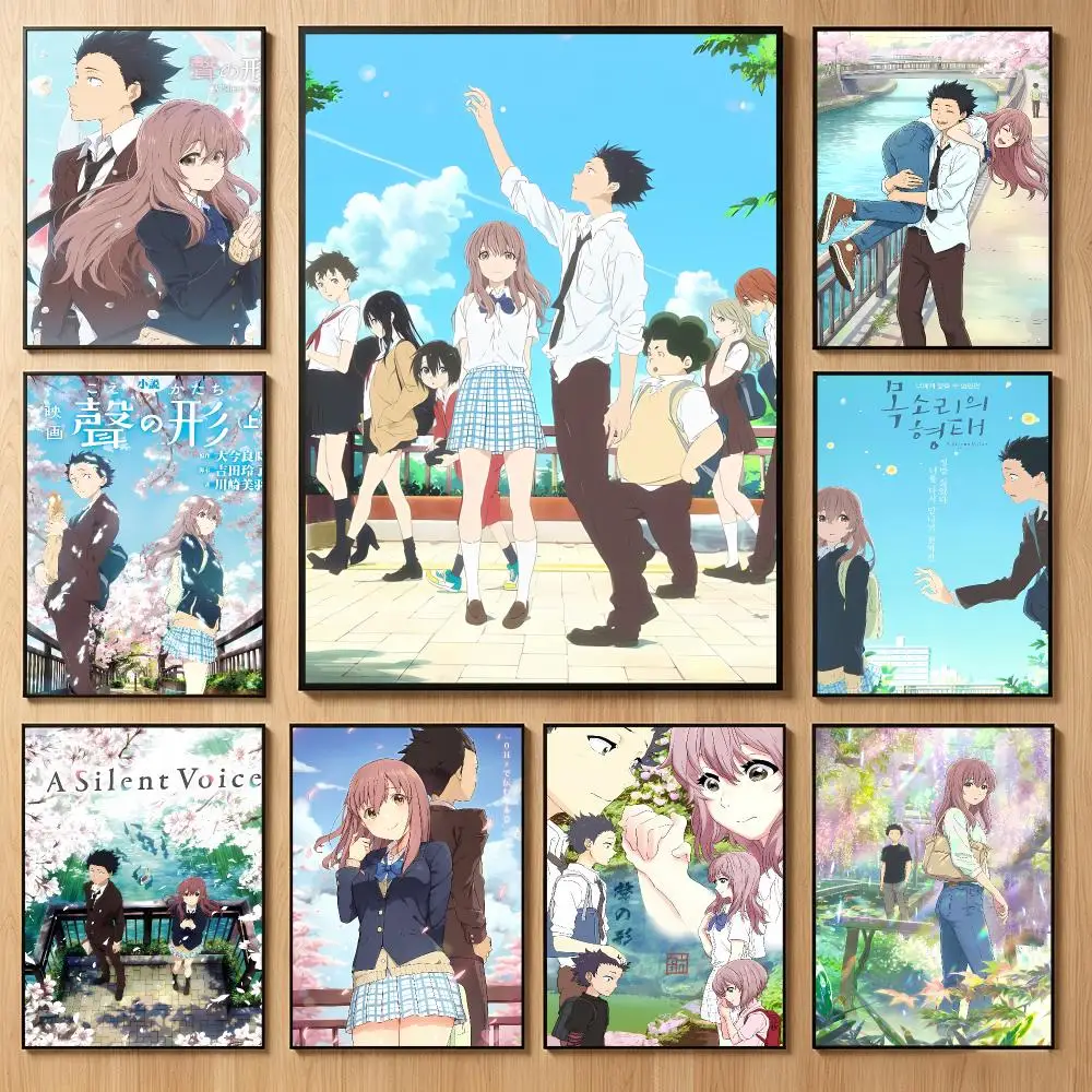 Heart-Wrenching Anime A-A Silent Voice Poster Classic Self-Adhesive PP Wall Sticker for Living Room Bar Decor Gift