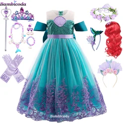 Halloween Little Mermaid Dress Cosplay Anime Clothes Ariel Princess Dress Kids Fancy Evening Dress for Girls Carnival Costumes