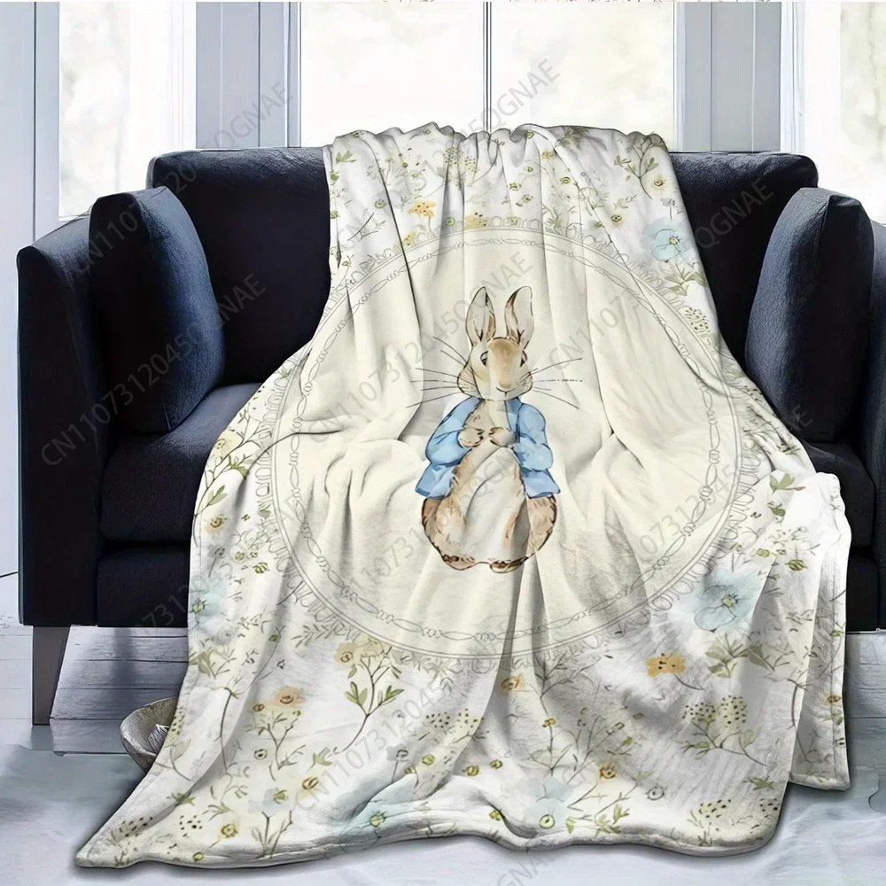 Custom 1pc Vintage Peter Rabbit Nursery Decor, Solid Color Wave Jacquard Double-sided Fleece Taffeta Single Layer Blanket, Warm