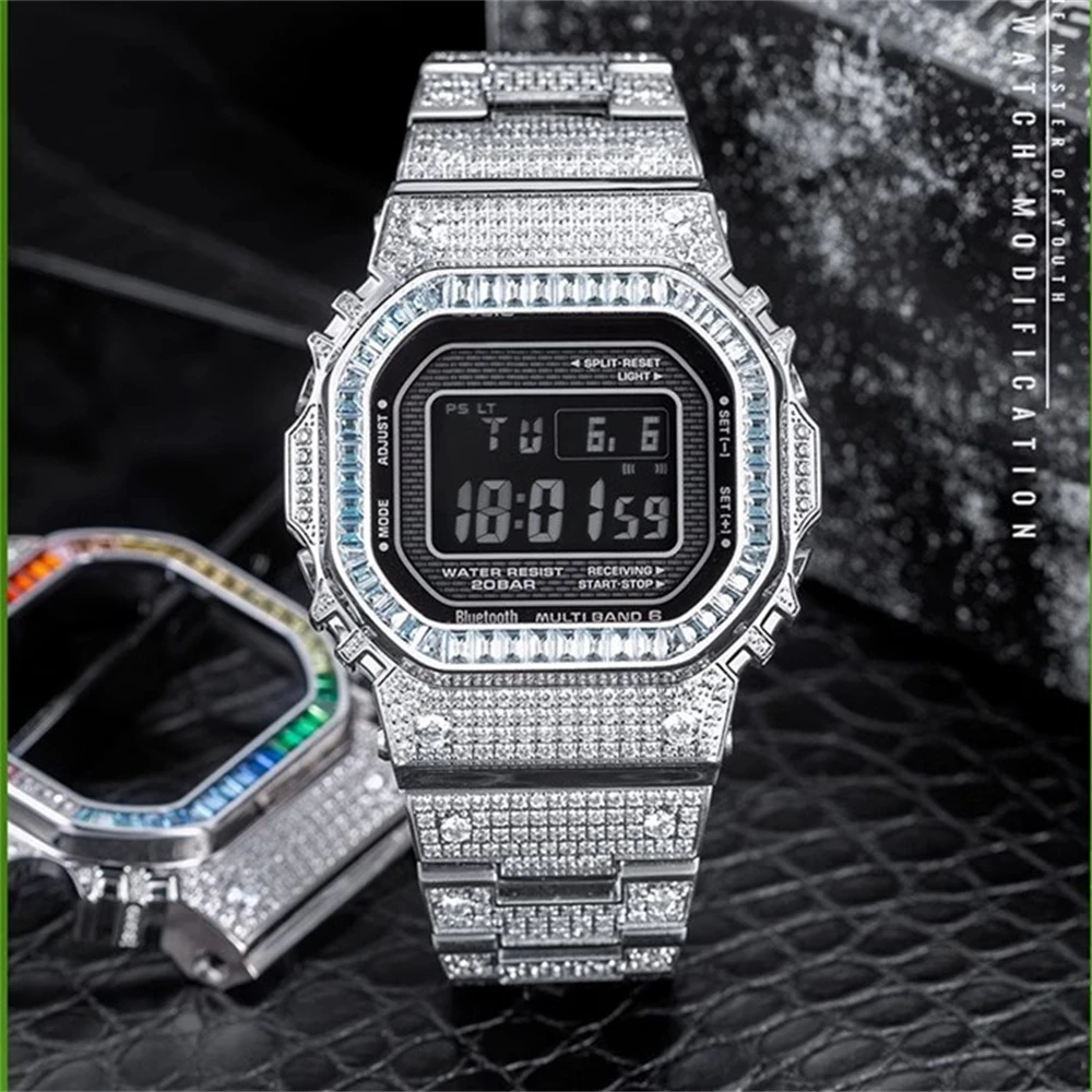 

Watch case For GMW-B5000 Diamond inlaid Watchband Frame Bezel Stainless Steel Case Bracelet modification accessories