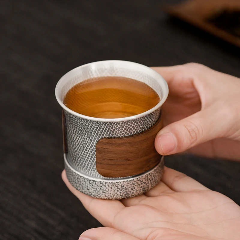 

Silver cup 999 pure silver manual sample tea cup host kung fu tea cup heat-proof anti-hot silver tea cup