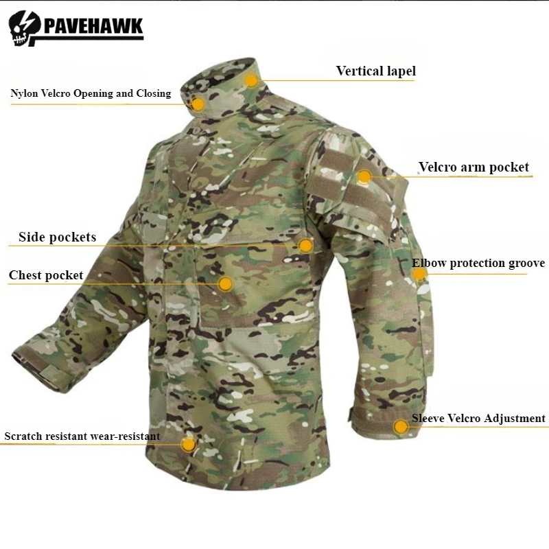 Field Combat Camo Jacket Mens Outdoor Training Wear-resistant Combats Coats Multi Pocket Waterproof Stand Collar Windbreaker