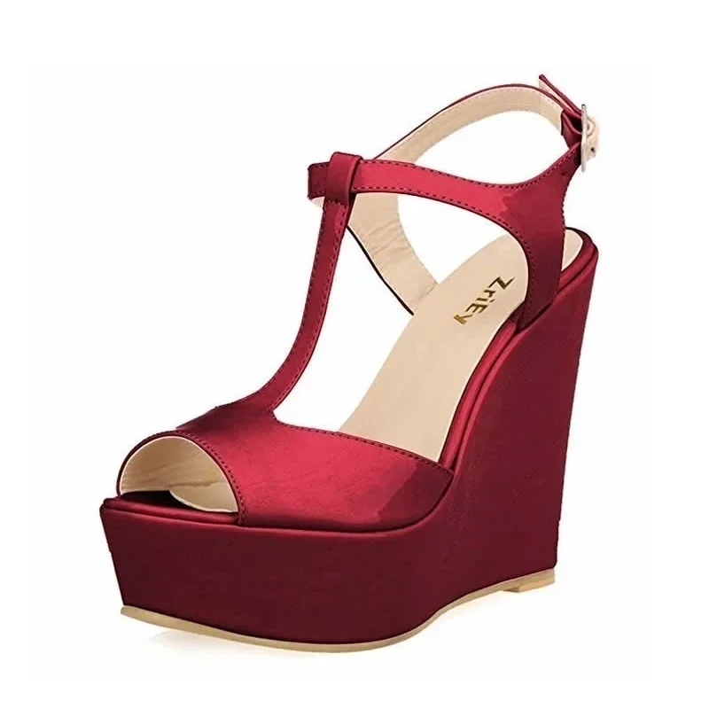 Loslandifen Women Wedge Sandals 2024 Peep Toe Buckle Shoes Woman Platform Canvas Wedges Fashion Summer Super High Heel Shoes