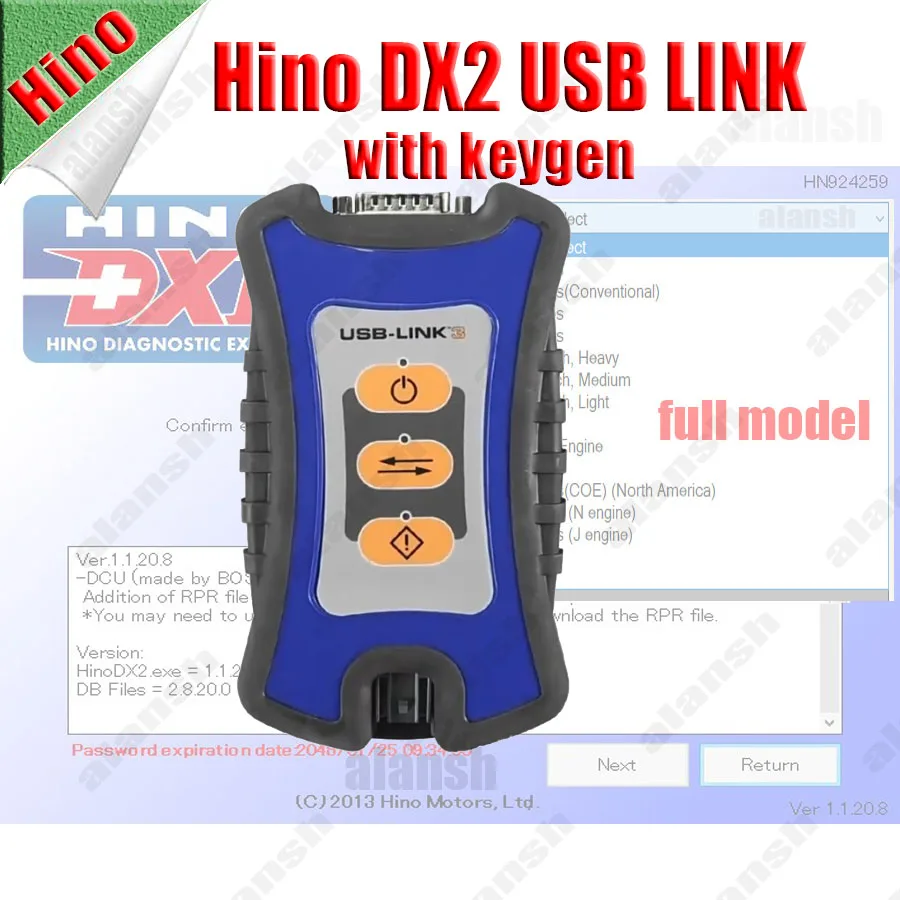 For Hino Dx2 V1.1.22.2 with Scanner USB LINK Support All Hino Truck and Bus