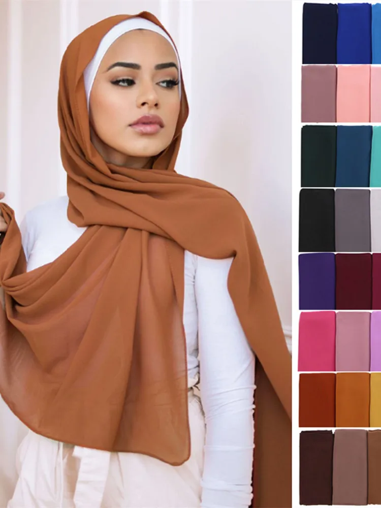 Women Solid Color Chiffon Hijab Scarf Wrap Islamic Shawls Headband Muslim Hijabs Wrap Headscarf Scarves 60 Colors