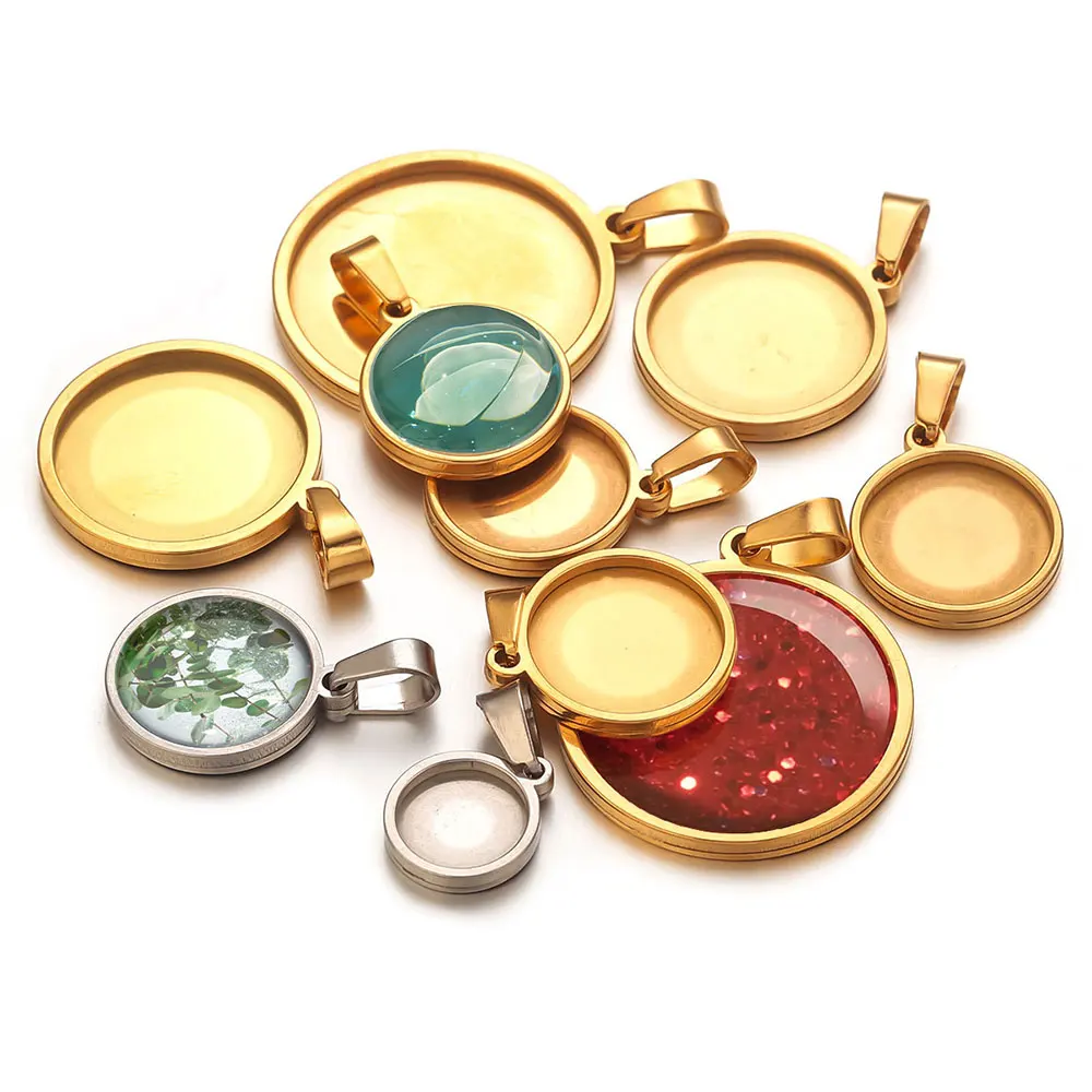 

5 шт., подвески из нержавеющей стали, кабошон, основа, лоток для установки, пустая круглая пустая основа для подвесок, лоток, принадлежности для изготовления ювелирных изделий своими руками