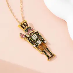 Classic Nutcracker Soldier Pendant Luxurious Fashion Lovely Full Zircon Crystal Necklace Collection Woman Man Jewelry