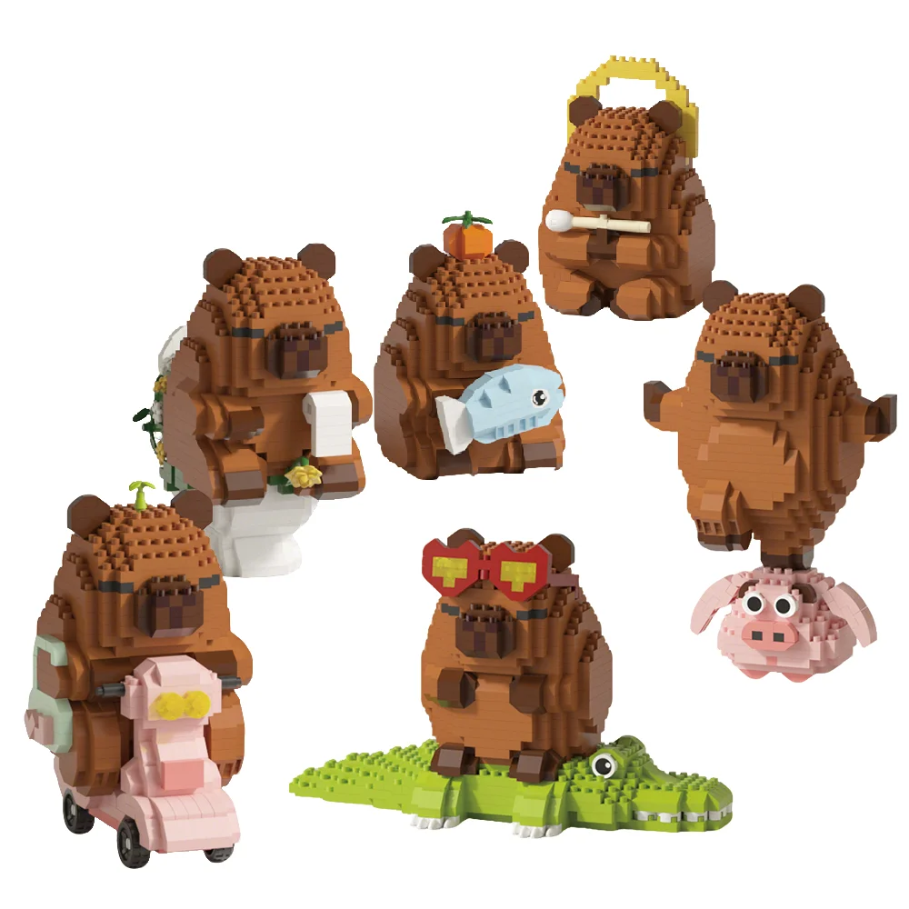 "Schattig Capybara blokfiguur - Desktop Decormodel met oranje accessoire |   Meme Lover's Collectible" - afbeelding 2